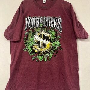 AEW Young Bucks Money Dollar Sign Graphic Tee XL Maroon Wrestling Shirt New